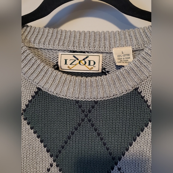 90s Izod Preppy argyle chunky knitt sweater size large - Picture 3 of 4